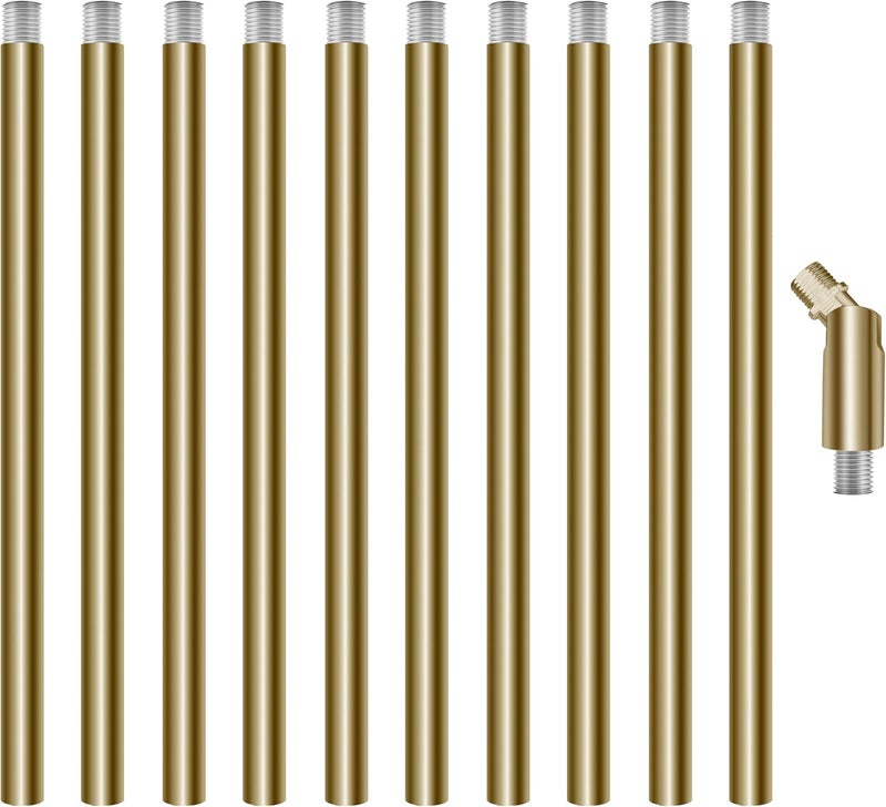 MAYOMAJO 10 Pieces 12-inch M10 Threaded Extension Poles Lighting Fixture Downrods Stems & 180 Degrees Sloped Ceiling Adapter Kits for Pendant Light, Island Lighting, Chandeliers (Brass) - Image 1